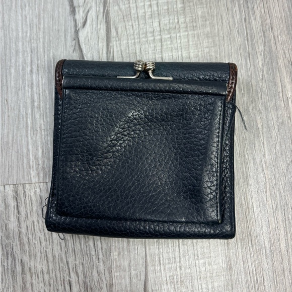 Vintage 90s Dooney & Bourke Black Brown Pebble Leather Tri-Fold Wallet Duck Logo - Picture 2 of 10